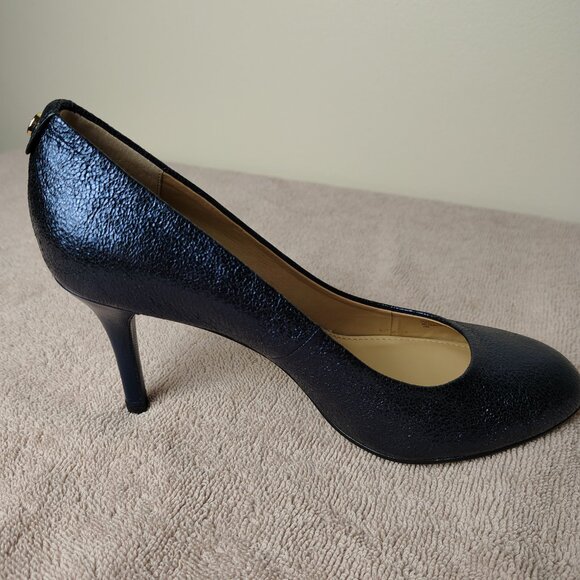 MICHAEL KORS Flex Pump Women 7M Blue Metallic Sparkle Pointed Toe Heels With Box - Picture 10 of 10